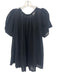 Raquel Allegra Size 2 Black Cotton Semi Sheer Button Raw Edge Ear Cuff Top Black / 2