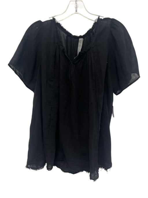 Raquel Allegra Size 2 Black Cotton Semi Sheer Button Raw Edge Ear Cuff Top Black / 2