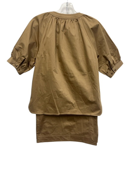 Ann Mashburn Size XS/S Tan Brown Cotton Blend Sateen Short Sleeve Wrap Skirt Set Tan Brown / XS/S