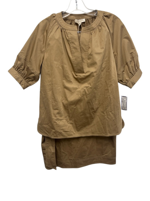 Ann Mashburn Size XS/S Tan Brown Cotton Blend Sateen Short Sleeve Wrap Skirt Set Tan Brown / XS/S