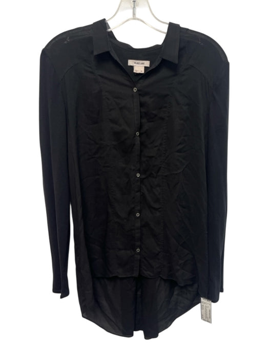 Helmut Lang Size Medium Black Viscose Long Sleeve Sheer Button Front Top Black / Medium