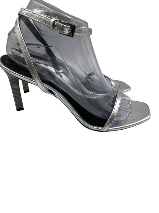 Tory Burch Shoe Size 9 Silver Leather Rhinestone Open Toe Strappy Sandals Silver / 9