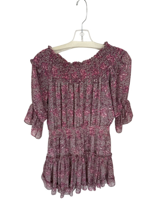 Misa Size M Purple & Gray Polyester Floral Off the Shoulder Ruffle Dress Purple & Gray / M