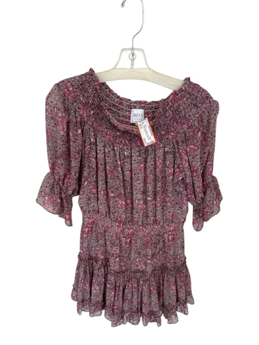 Misa Size M Purple & Gray Polyester Floral Off the Shoulder Ruffle Dress Purple & Gray / M