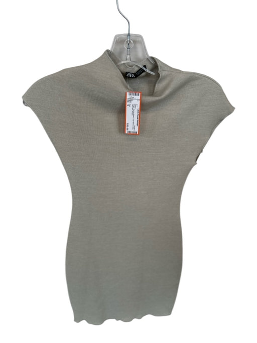 Zara Size S Beige Viscose Blend Cap Sleeve Body Con Mini Dress Beige / S
