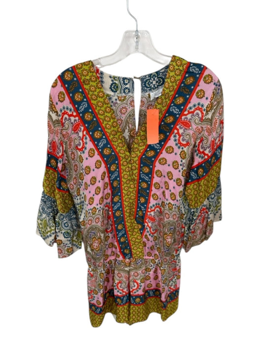 Atina Cristina Size M Multi Polyester Abstract Long Sleeve V Neck Romper Multi / M