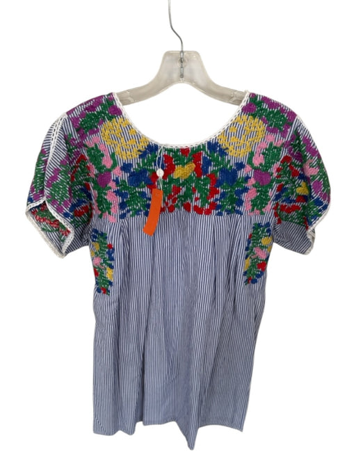 Buddy Love Size M Blue & White Cotton Floral Striped Stitch Detail Mini Dress Blue & White / M