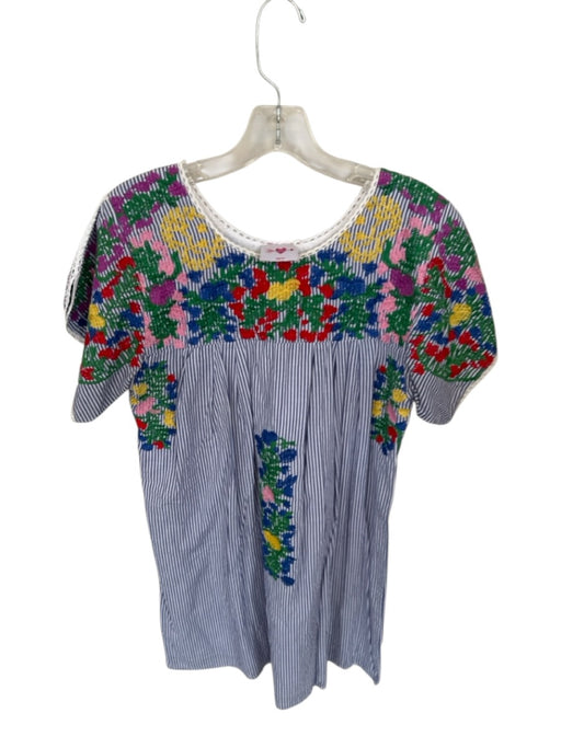 Buddy Love Size M Blue & White Cotton Floral Striped Stitch Detail Mini Dress Blue & White / M