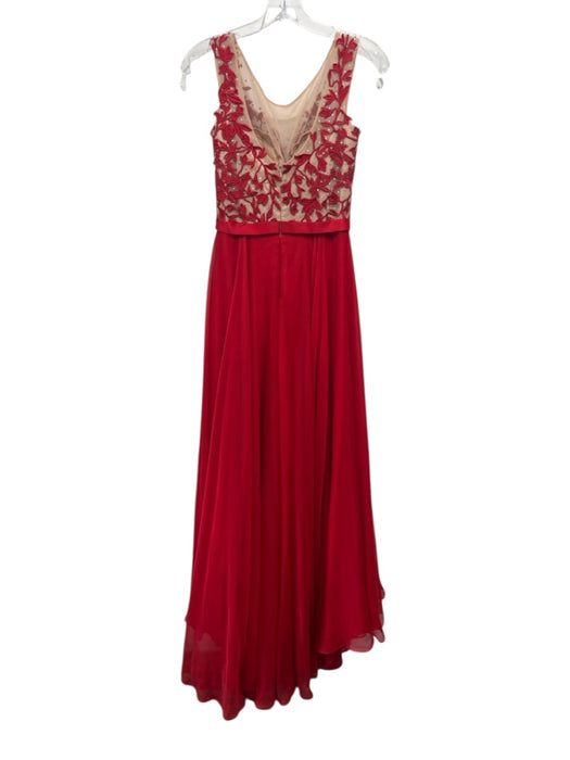 Sherri Hill Size 2 Red & Beige Polyester Embroidered Beaded Sleeveless Gown Red & Beige / 2