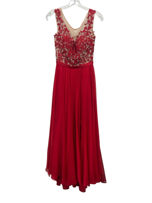 Sherri Hill Size 2 Red & Beige Polyester Embroidered Beaded Sleeveless Gown Red & Beige / 2