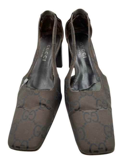 Gucci Shoe Size 36 Brown & Black Canvas Square Point Toe Block Heel Pumps Brown & Black / 36