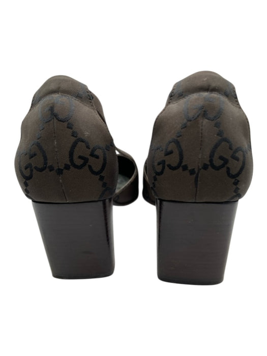 Gucci Shoe Size 36 Brown & Black Canvas Square Point Toe Block Heel Pumps Brown & Black / 36