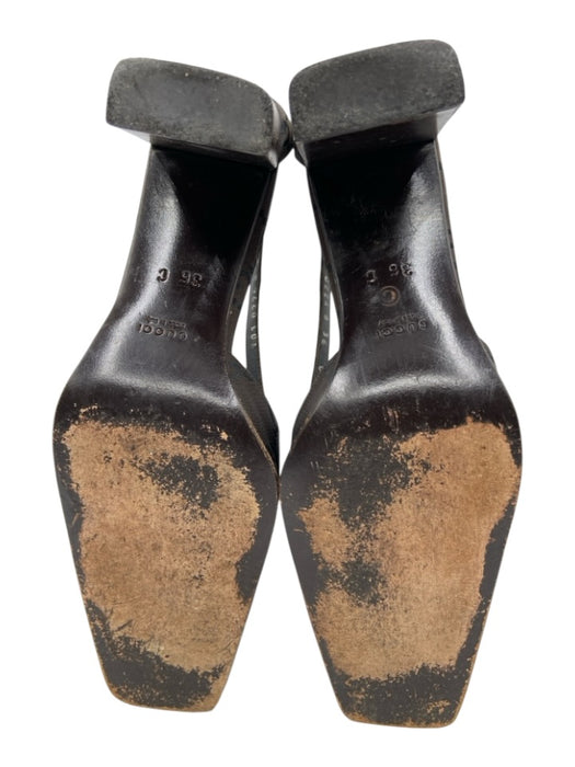 Gucci Shoe Size 36 Brown & Black Canvas Square Point Toe Block Heel Pumps Brown & Black / 36