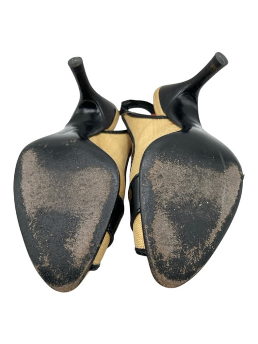 Salvatore Ferragamo Shoe Size 5 Beige & Black Rattan Peep Toe Slingback Pumps Beige & Black / 5