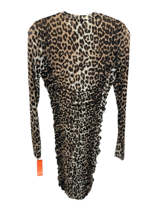 Ganni Size 34 Brown & Black Polyamide Blend Leopard Print Mesh Overlay Dress Brown & Black / 34