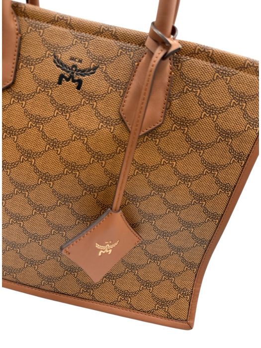 MCM Brown Coated Canvas Leather Detail Monogram Multiple Straps Tote Bag Brown