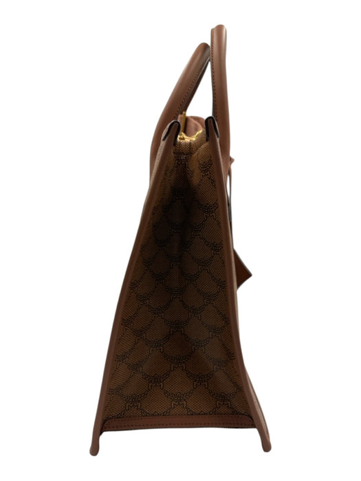 MCM Brown Coated Canvas Leather Detail Monogram Multiple Straps Tote Bag Brown