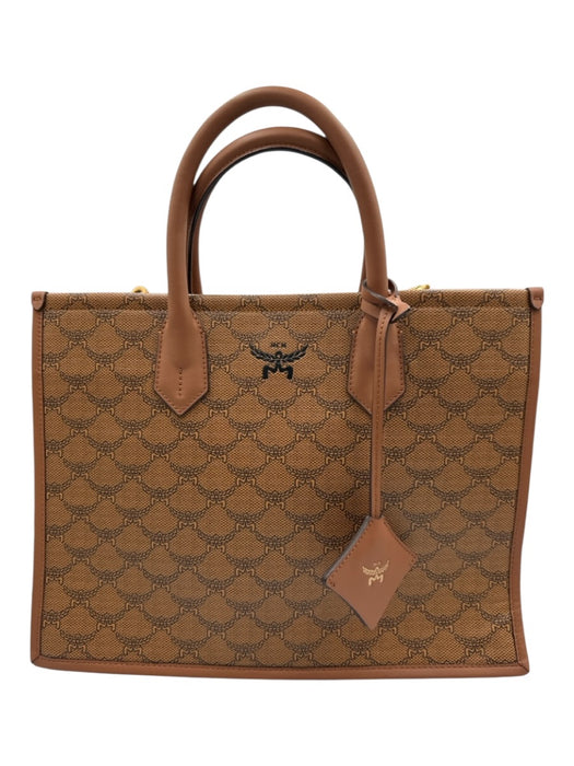 MCM Brown Coated Canvas Leather Detail Monogram Multiple Straps Tote Bag Brown