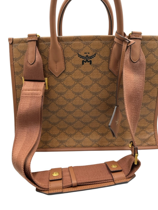 MCM Brown Coated Canvas Leather Detail Monogram Multiple Straps Tote Bag Brown