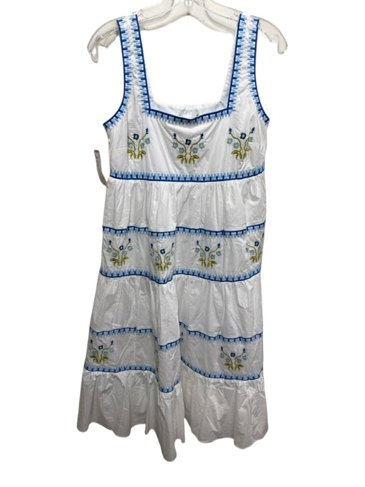 English Factory Size S Blue & White Cotton Floral Embroidered Square Neck Dress Blue & White / S