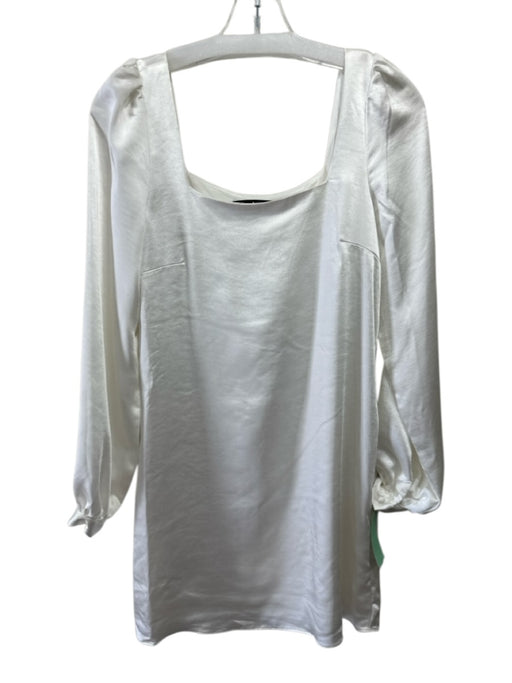 Lulus Size S White Poly Blend Square Neck Long Sleeve Mini Satin Dress White / S