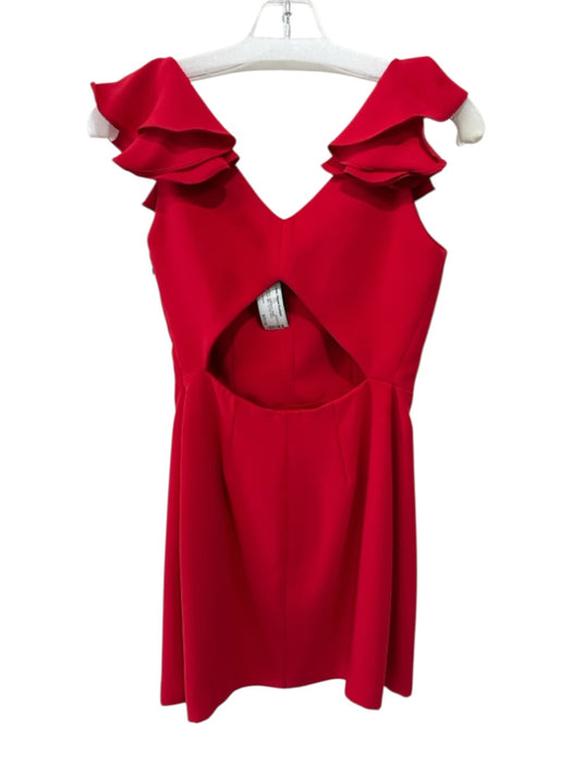 Amanda Uprichard Size S Red Polyester Sleeveless Ruffle Shoulder Detail Dress Red / S