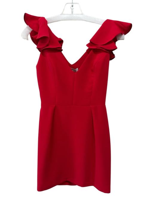 Amanda Uprichard Size S Red Polyester Sleeveless Ruffle Shoulder Detail Dress Red / S