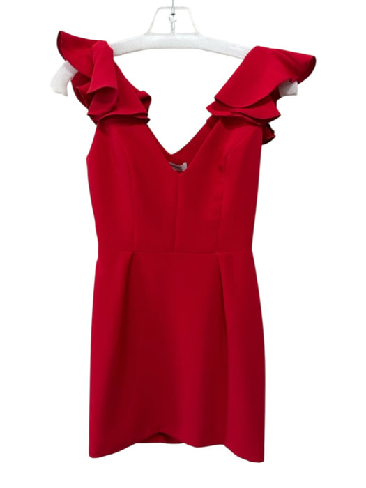 Amanda Uprichard Size S Red Polyester Sleeveless Ruffle Shoulder Detail Dress Red / S