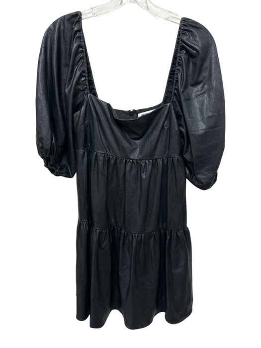 Amanda Uprichard Size S Black Viscose & Polyurethane Pleather Empire Waist Dress Black / S