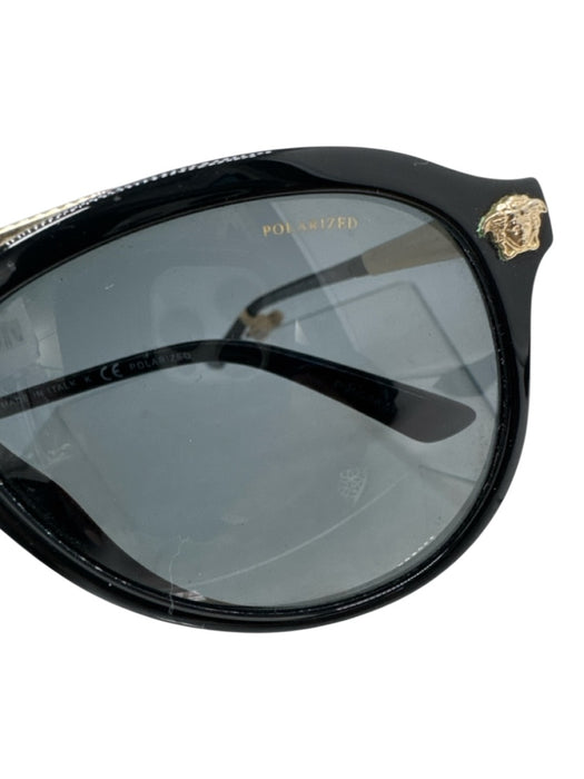 Versace Black & Gold Acetate & Metal Gray Lenses Polarized Aviator Sunglasses Black & Gold