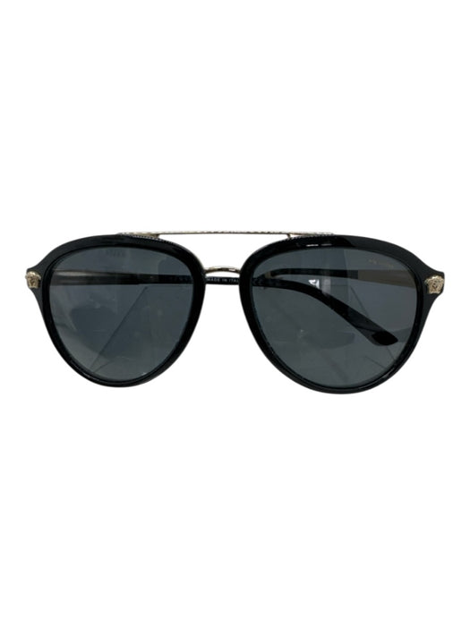 Versace Black & Gold Acetate & Metal Gray Lenses Polarized Aviator Sunglasses Black & Gold