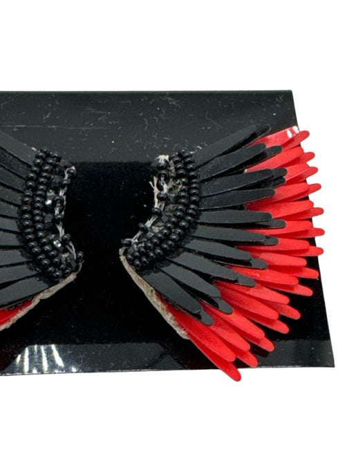 Mignonne Gavigan Red Orange & Black Plastic Beaded Wings Post Back Earrings Red Orange & Black