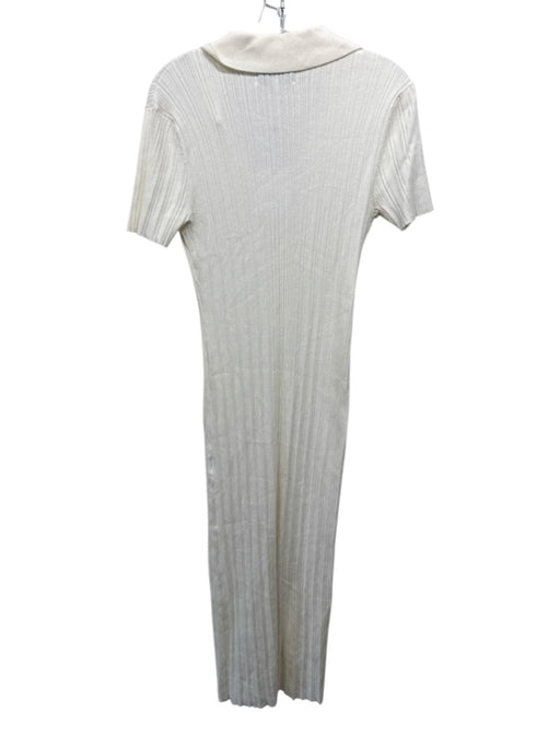 L'Academie Size L Cream White Cotton & Viscose Short Sleeve Rib Knit Maxi Dress Cream White / L
