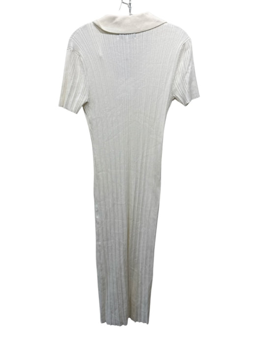 L'Academie Size L Cream White Cotton & Viscose Short Sleeve Rib Knit Maxi Dress Cream White / L