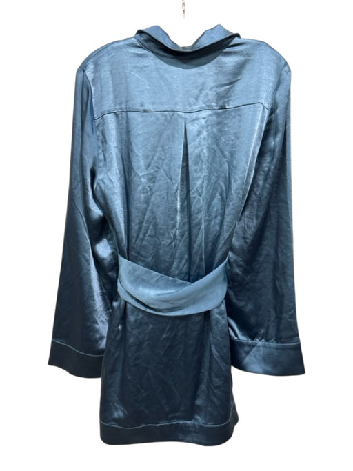 Camila Coelho Size M Blue Polyester Satin Long Sleeve Buttons Mini Dress Blue / M