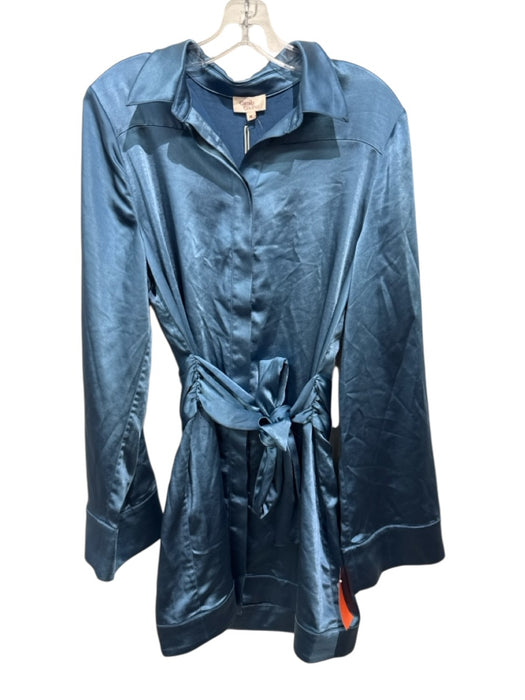 Camila Coelho Size M Blue Polyester Satin Long Sleeve Buttons Mini Dress Blue / M