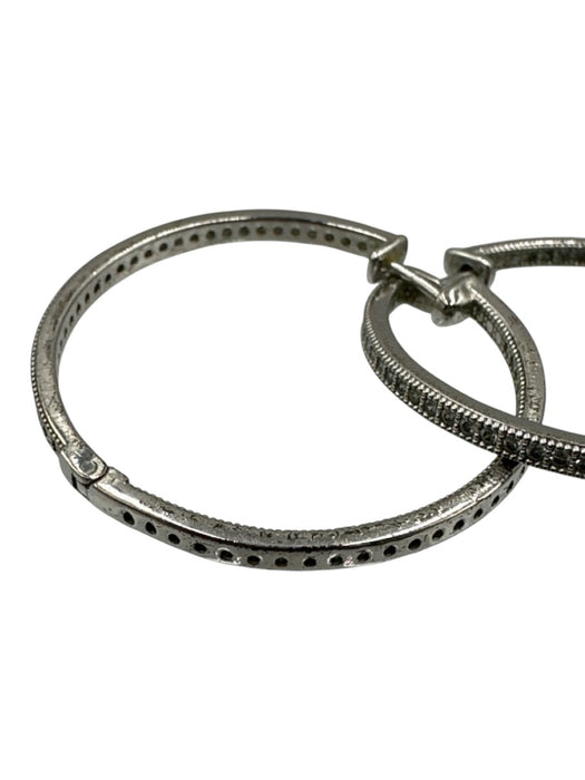 Lafonn Silver Pave Diamonds 925 Hoop Earrings Silver
