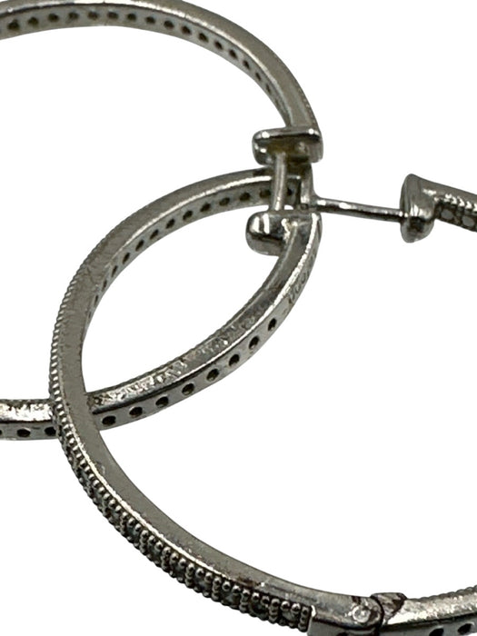 Lafonn Silver Pave Diamonds 925 Hoop Earrings Silver