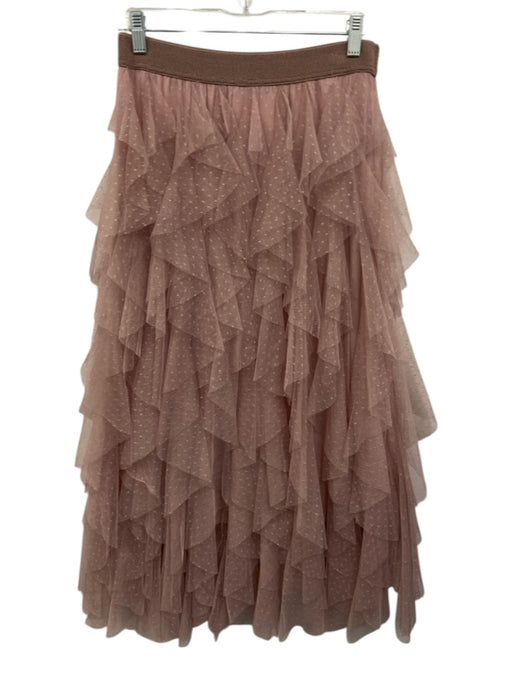 Anthropologie Size S Mauve Pink Tulle Elastic Waist Flounce Midi Skirt Mauve Pink / S
