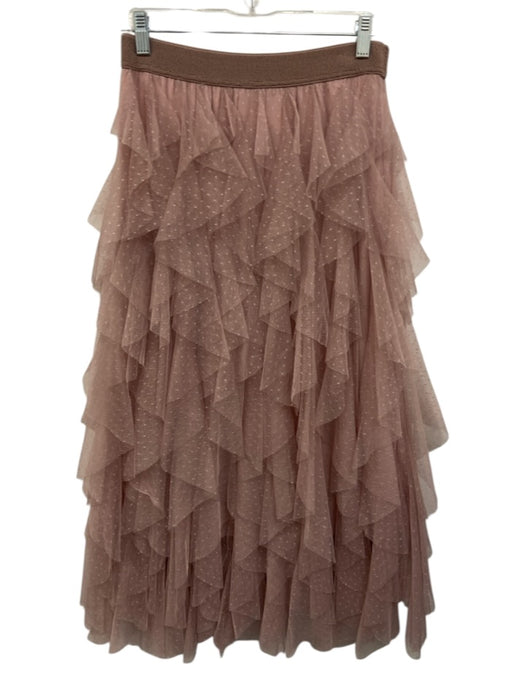 Anthropologie Size S Mauve Pink Tulle Elastic Waist Flounce Midi Skirt Mauve Pink / S