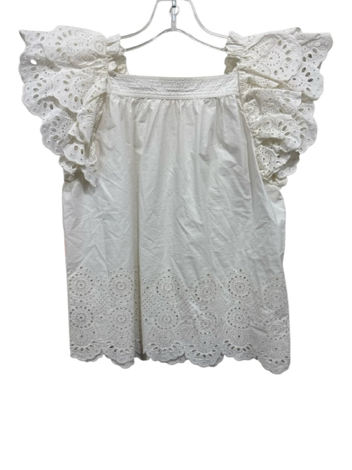 Ulla Johnson Size 0 White Cotton Ruffle Cap Sleeve Eyelet Top White / 0