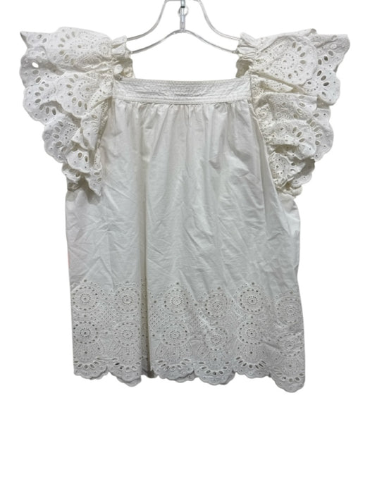 Ulla Johnson Size 0 White Cotton Ruffle Cap Sleeve Eyelet Top White / 0