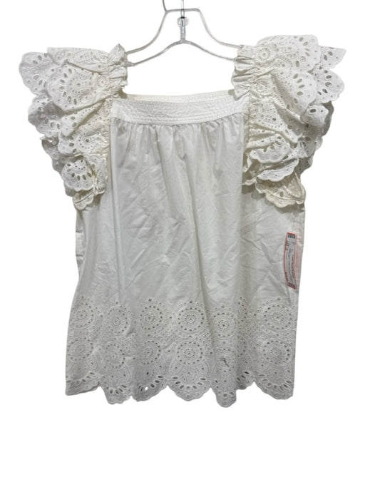 Ulla Johnson Size 0 White Cotton Ruffle Cap Sleeve Eyelet Top White / 0