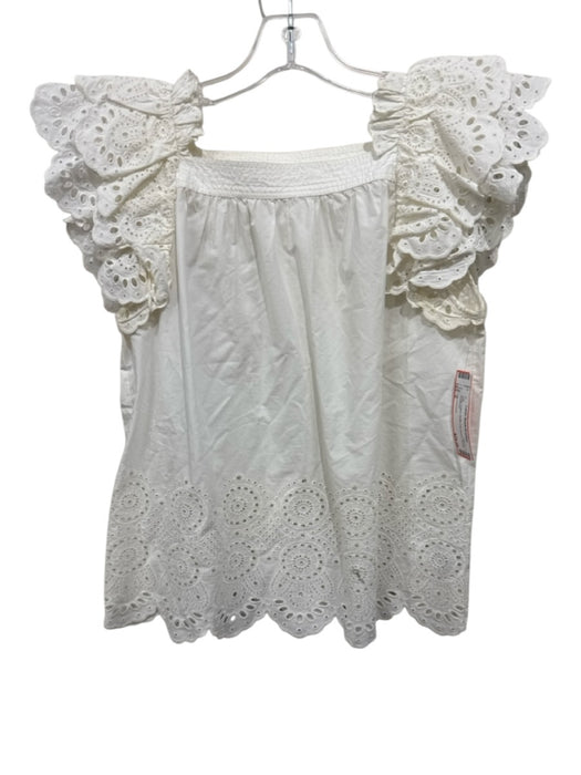 Ulla Johnson Size 0 White Cotton Ruffle Cap Sleeve Eyelet Top White / 0