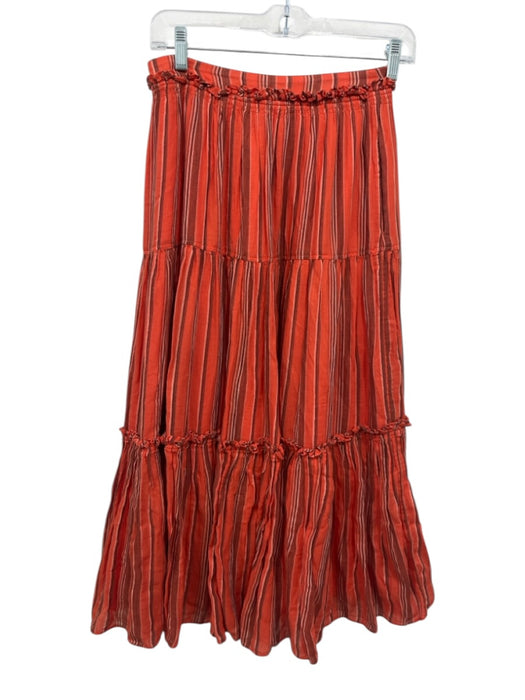 Ulla Johnson Size 0 Orange Cotton & Acetate Vertical Stripes Ruffle Waist Skirt Orange / 0