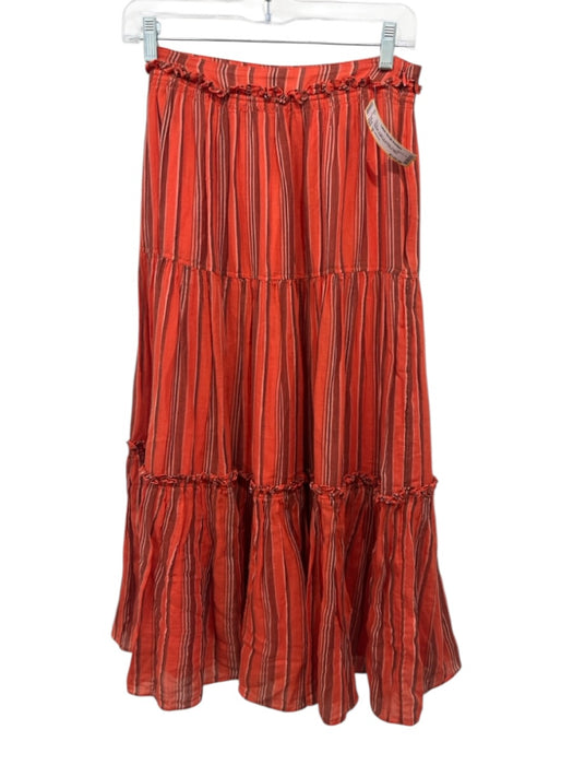 Ulla Johnson Size 0 Orange Cotton & Acetate Vertical Stripes Ruffle Waist Skirt Orange / 0