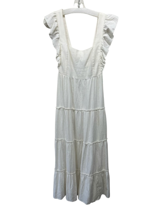 Show Me Your Mumu Size S White Linen & Rayon Ruffle Strap Square Neck Dress White / S