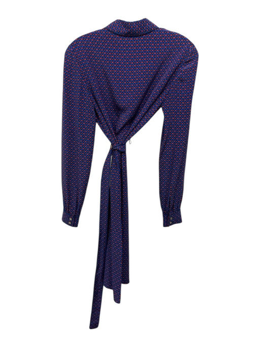 Tory Burch Size XS Blue & Orange Silk Dot Print Long Sleeve Collar Dress Blue & Orange / XS