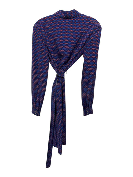 Tory Burch Size XS Blue & Orange Silk Dot Print Long Sleeve Collar Dress Blue & Orange / XS