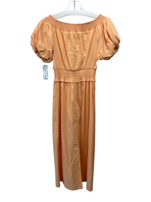 A.L.C. Size XS Orange Cream Linen & Polyamide Short Puff Sleeve Smocked Dress Orange Cream / XS